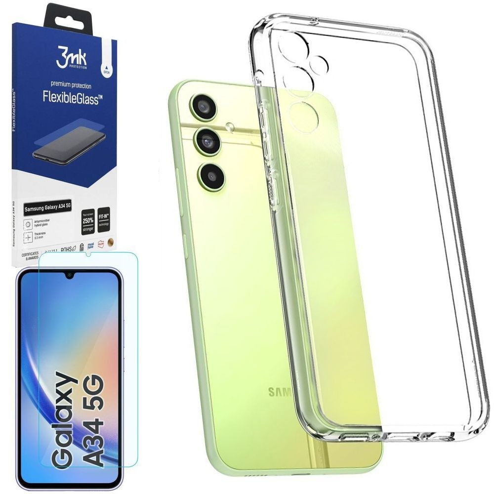 Etui SPIGEN Ultra Hybrid | Crystal Clear + SZKŁO 3mk do Samsung Galaxy A34 5G