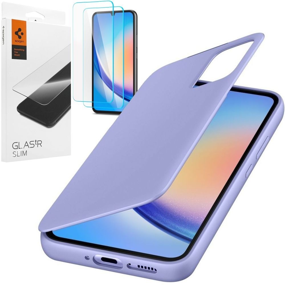 Oryginalne Etui Smart View Wallet Case | Fioletowe + 2x SZKŁO Spigen do Samsung Galaxy A34 5G