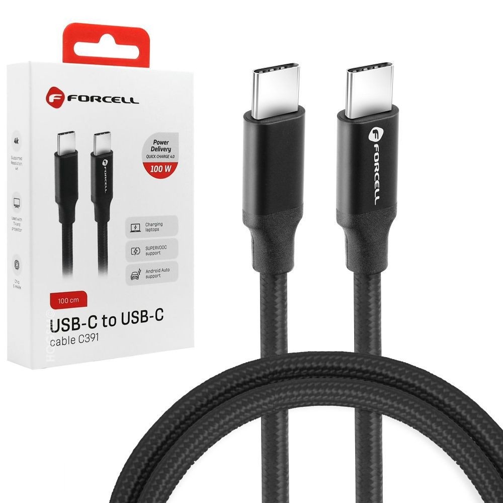 Forcell | Szybki Kabel USB-C PD QC 4.0 100W 5A | Android Auto Apple CarPlay | 4K 60Hz | 100cm
