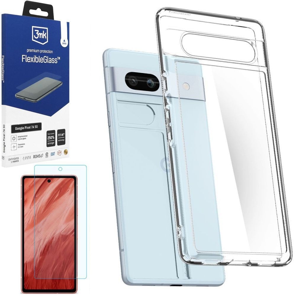 Etui SPIGEN Ultra Hybrid | Crystal Clear + SZKŁO 3mk do Google Pixel 7a