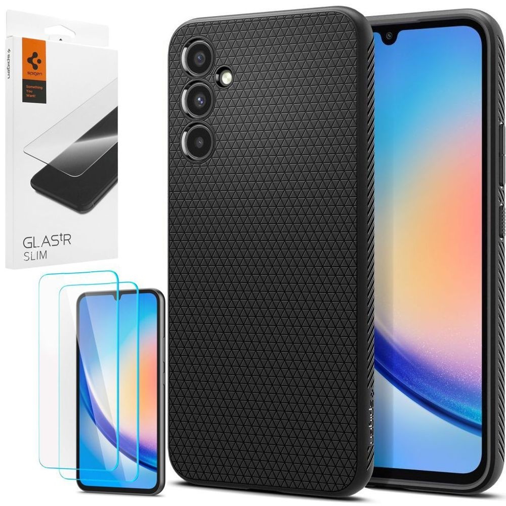 Etui SPIGEN Liquid Air | Black + 2x SZKŁO Spigen do Samsung Galaxy A34 5G