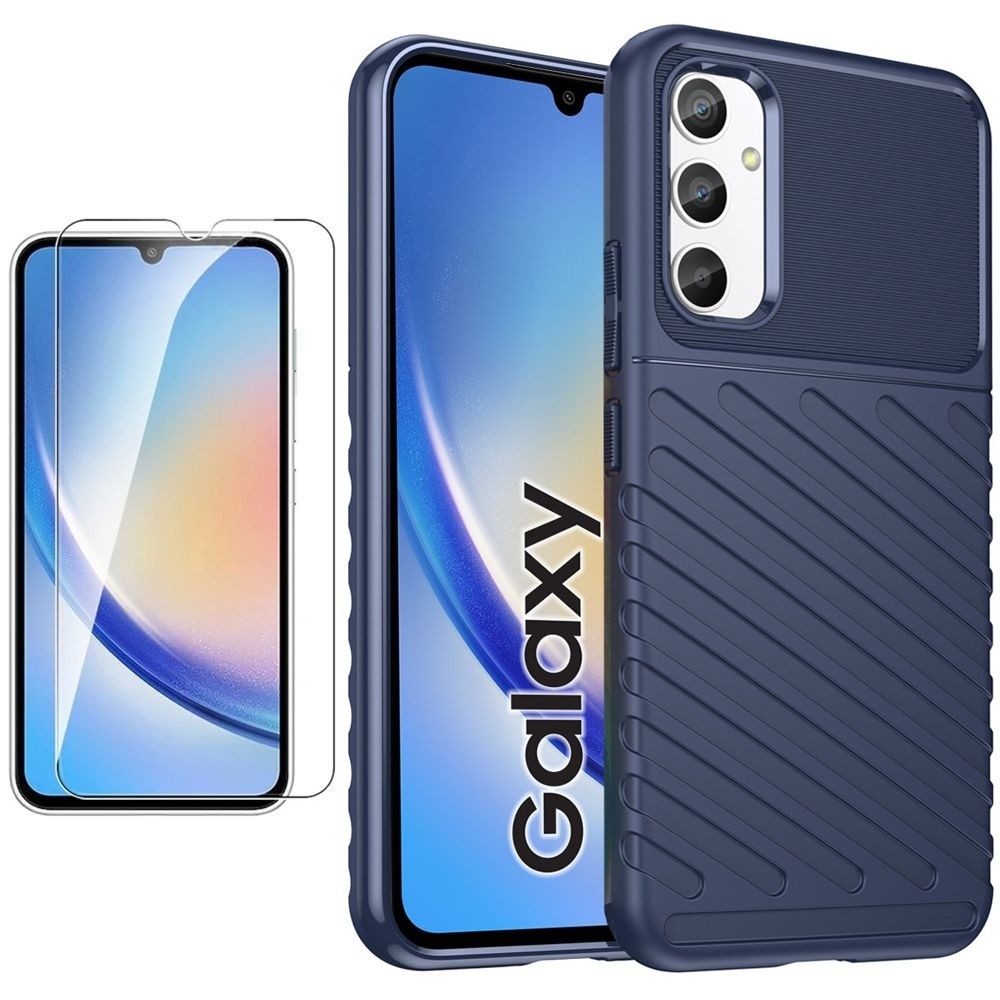 Pancerne Etui TOUGH TPU Case | Blue + SZKŁO do Samsung Galaxy A34 5G