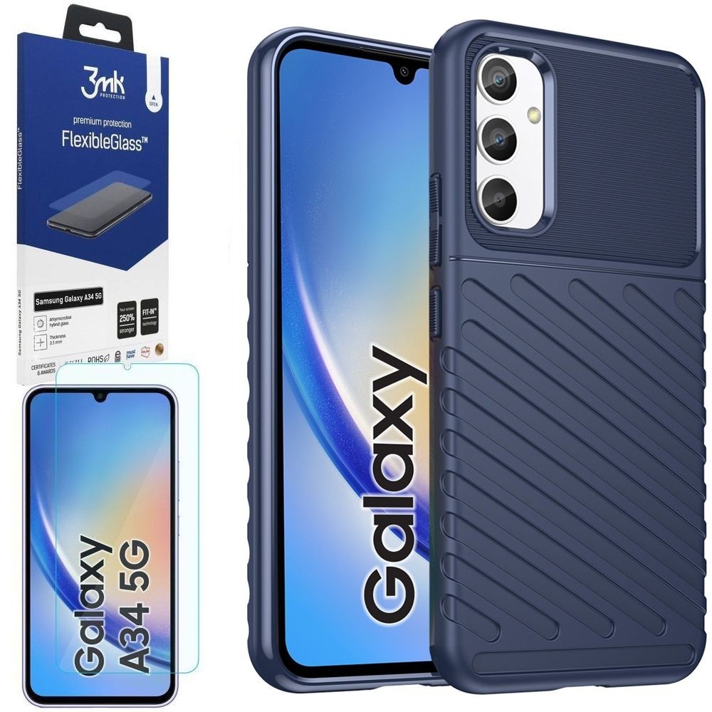 Pancerne Etui TOUGH TPU Case | Blue + SZKŁO 3mk do Samsung Galaxy A34 5G