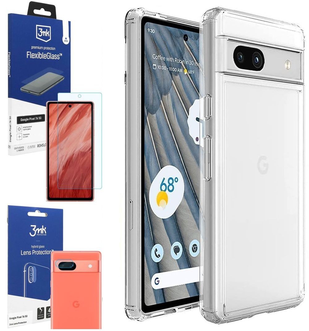 Pancerne Etui 3mk Armor Case | Clear + SZKŁO 3mk + 4x APARAT do Google Pixel 7a