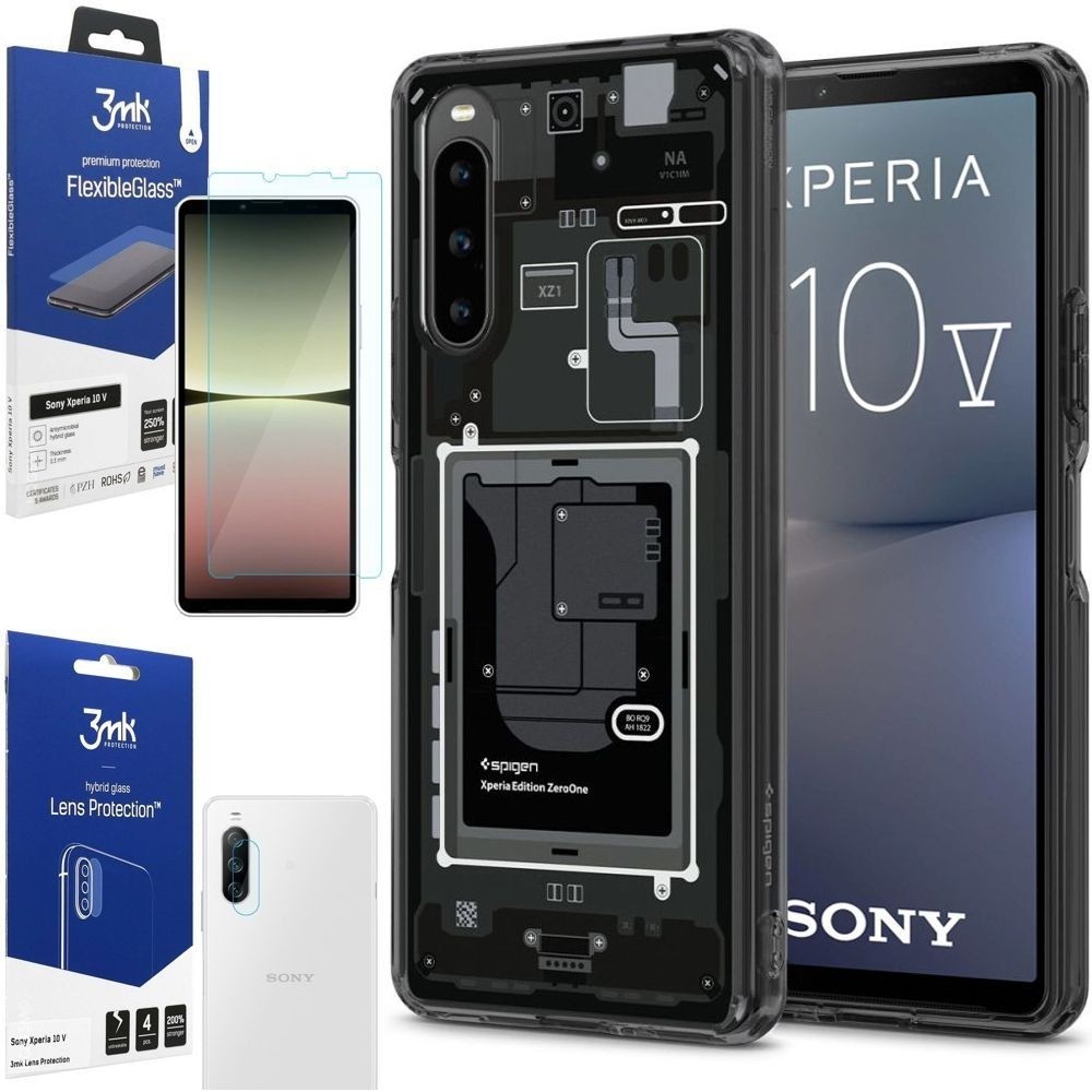 Etui SPIGEN Ultra Hybrid | ZeroOne + SZKŁO 3mk + 4x APARAT do Sony Xperia 10 V