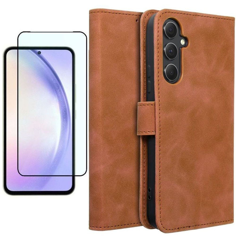 Etui z Klapką Wallet Case | Brązowe + SZKŁO 5D do Samsung Galaxy A54 5G