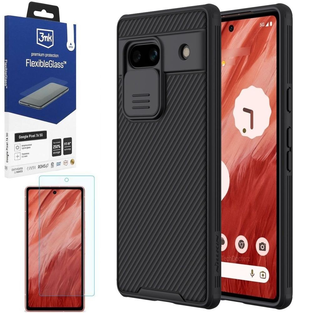 Etui NILLKIN CamShield | Czarne + SZKŁO 3mk do Google Pixel 7a