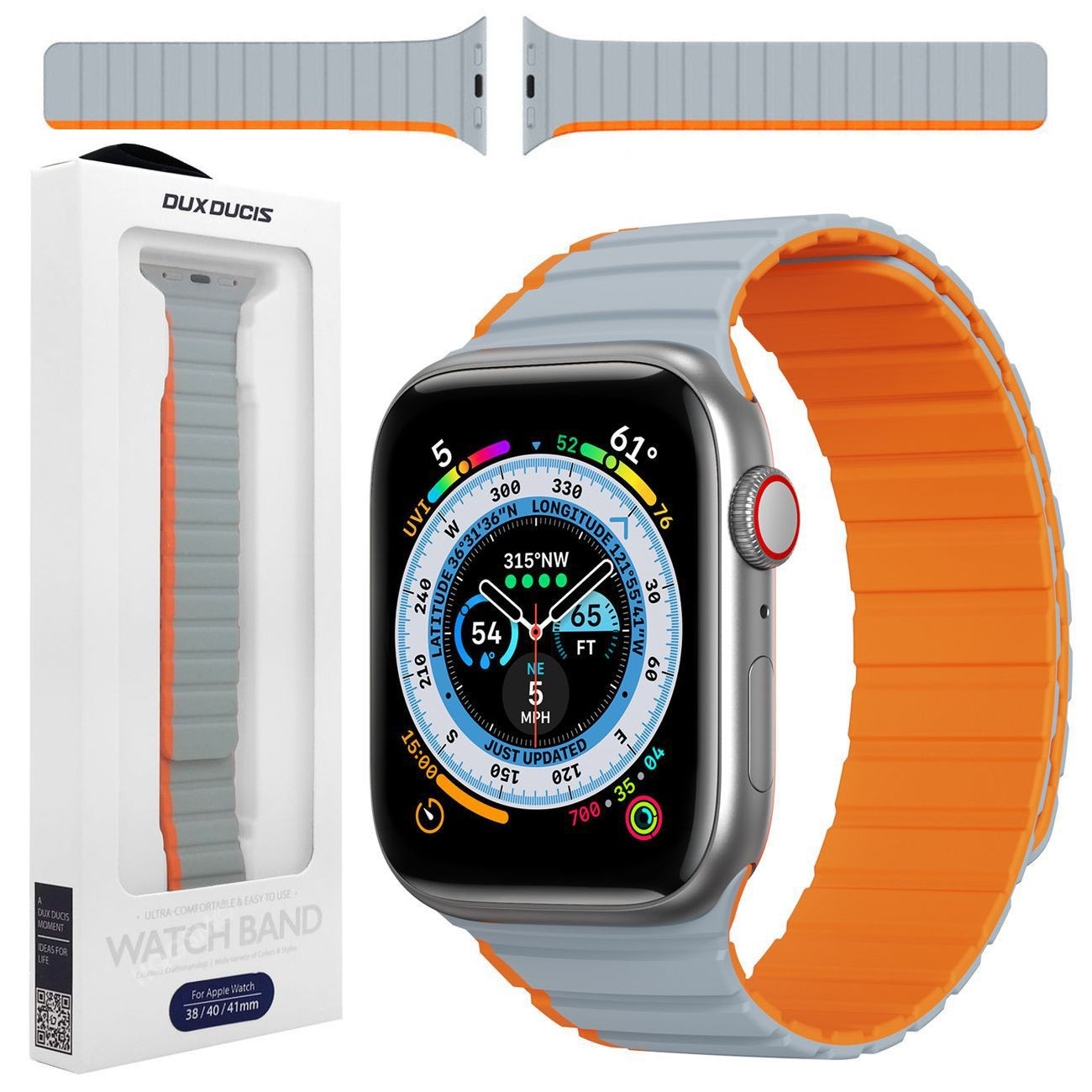 Dux Ducis | Magnetyczny Pasek Silikonowy | Grey Orange do Apple Watch 9/8 41mm