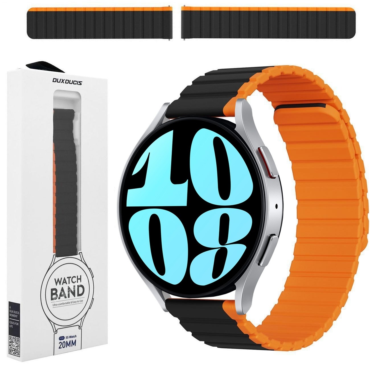 Dux Ducis | Magnetyczny Pasek Silikonowy | Black Orange do Samsung Galaxy Watch 6 40/44mm