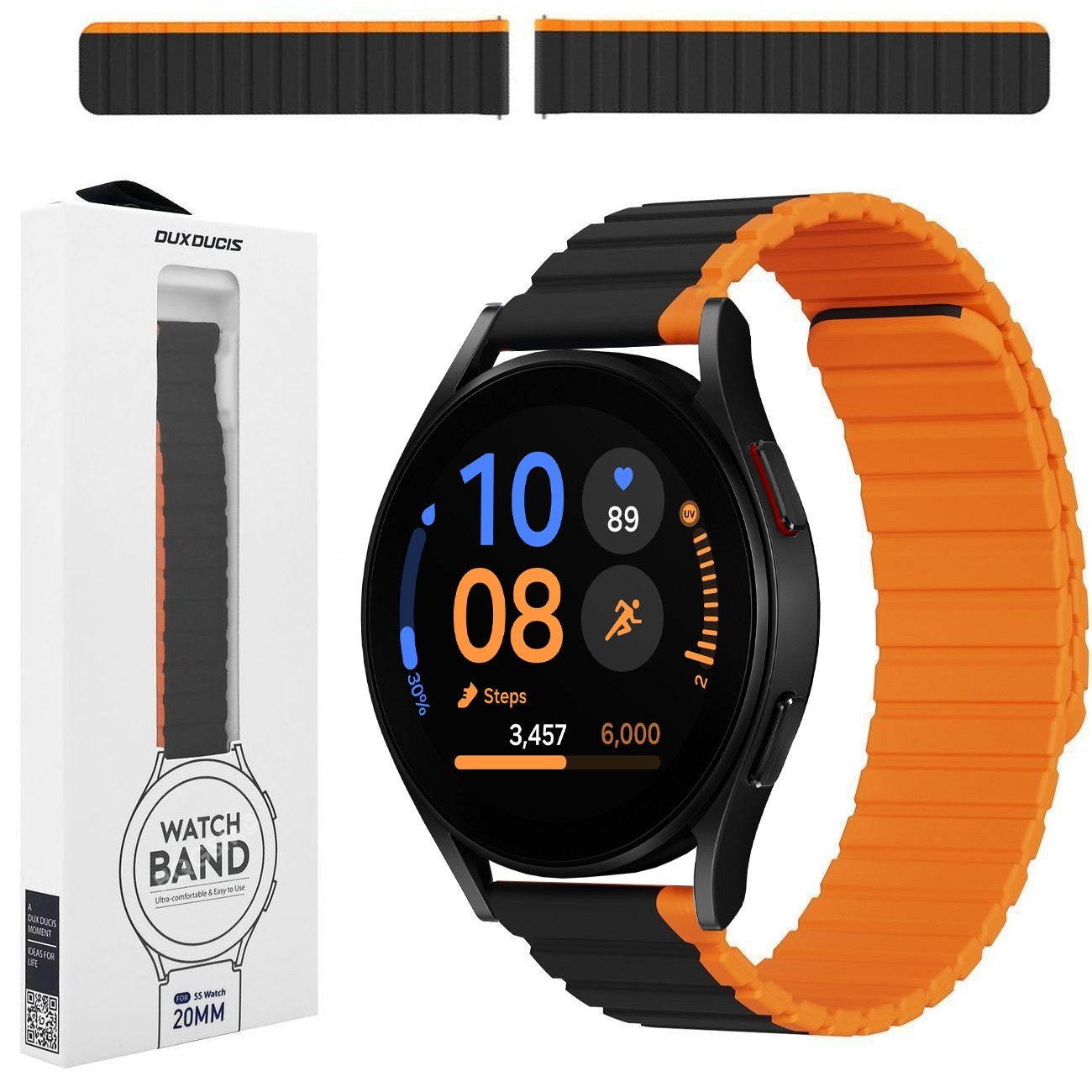 Dux Ducis | Magnetyczny Pasek Silikonowy | Black Orange do Samsung Galaxy Watch FE