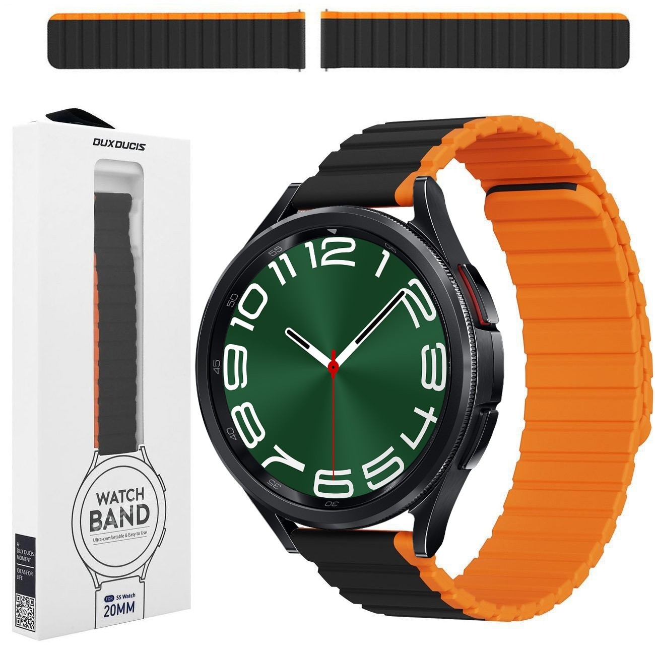 Dux Ducis | Magnetyczny Pasek Silikonowy | Black Orange do Samsung Galaxy Watch 6 Classic 43/47mm
