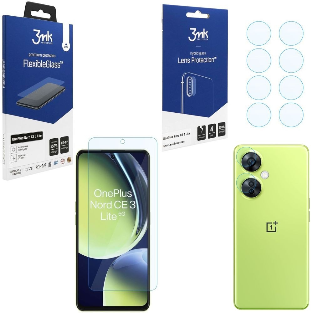 SZKŁO 3mk Flexible Glass + 4x APARAT Lens Protection do OnePlus Nord CE 3 Lite