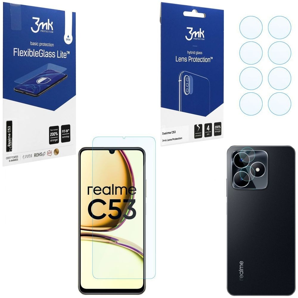 SZKŁO 3mk Flexible Glass Lite + 4x APARAT Lens Protection do Realme C53