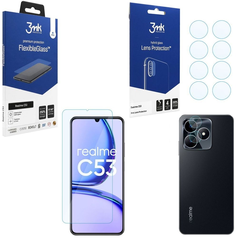 SZKŁO 3mk Flexible Glass + 4x APARAT Lens Protection do Realme C53