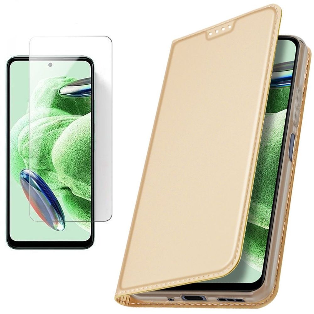 Etui z Klapką | DUX DUCIS | Skin Pro | Gold + SZKŁO do Xiaomi Redmi Note 12 Pro+ Plus 5G