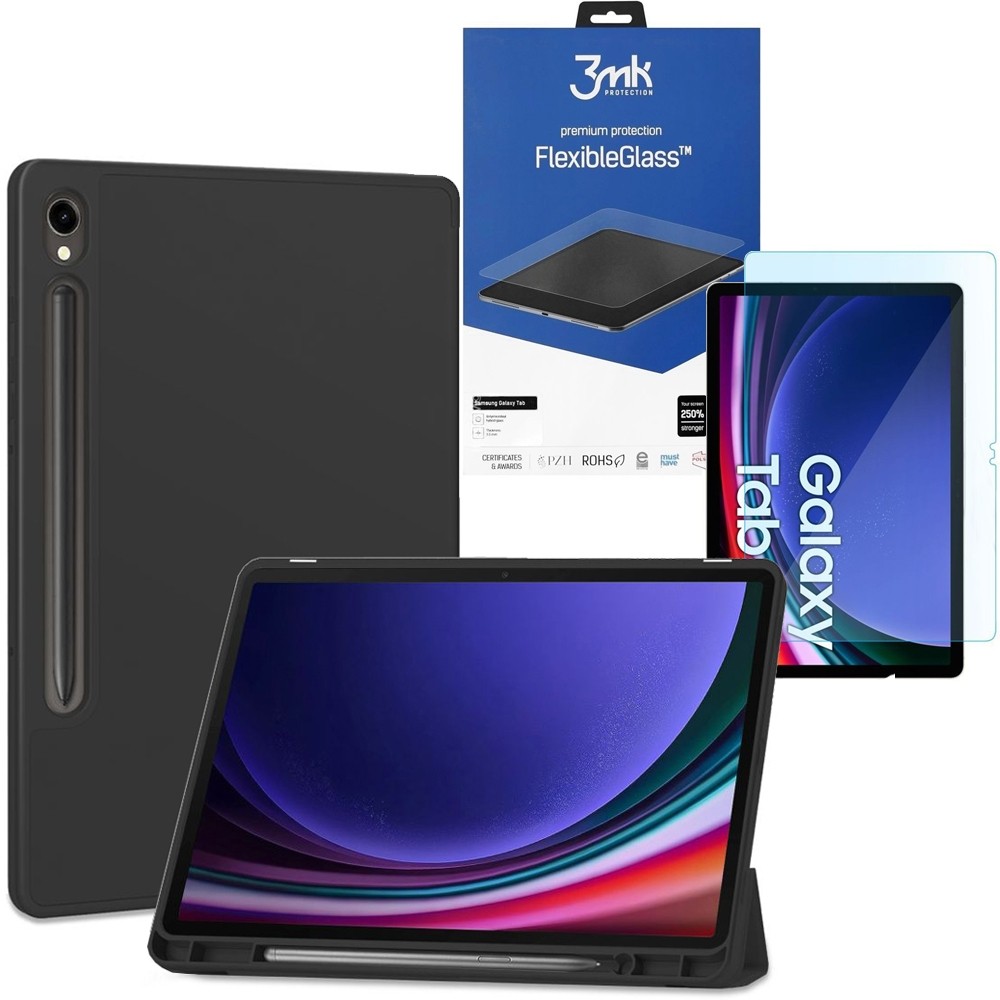 Zamykane Etui Smart Case | Czarne + SZKŁO 3mk FG do Samsung Galaxy Tab S9 11"