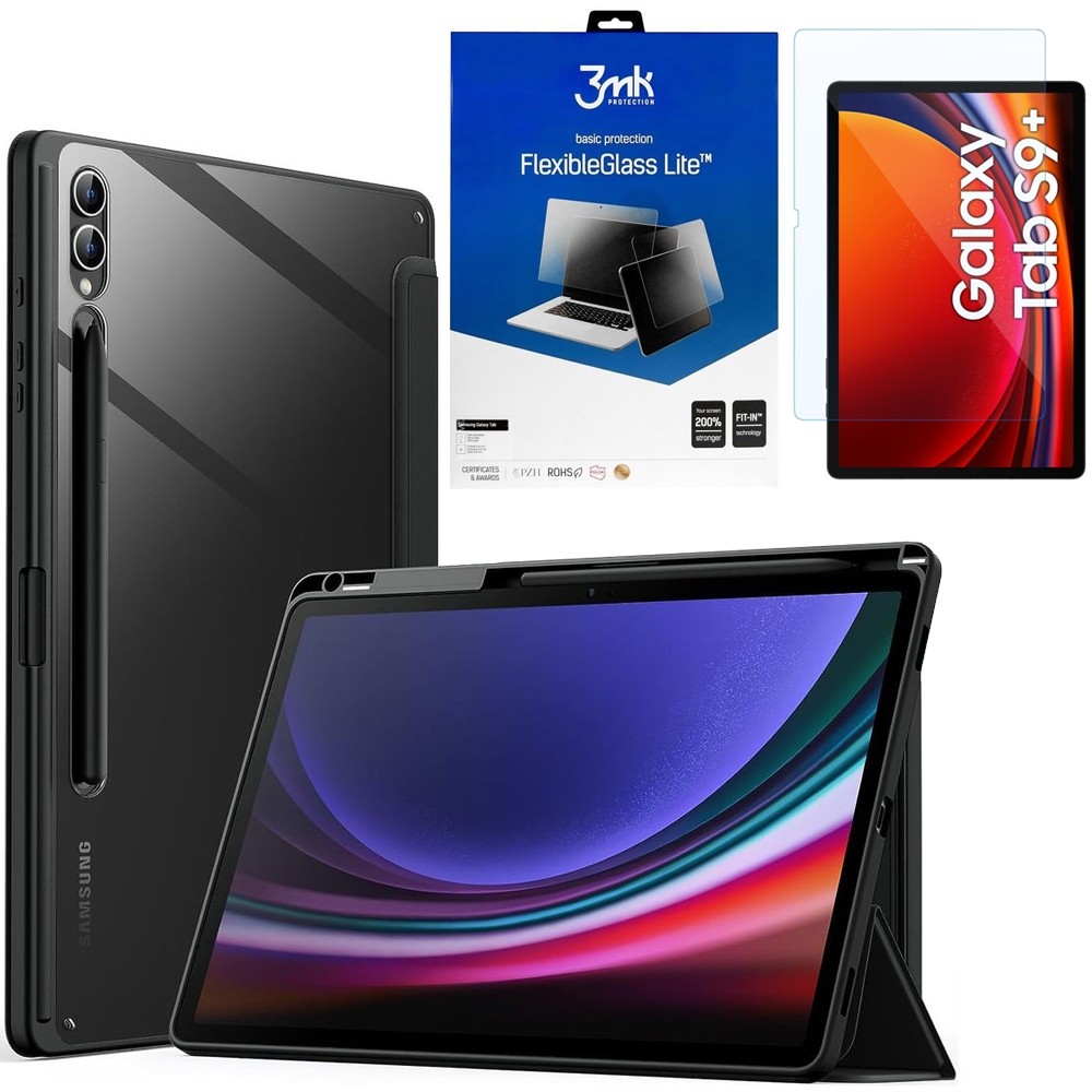 Etui Smart Hybrid z Wycięciem na Rysik | Crystal Black + SZKŁO 3mk Lite do Samsung Galaxy Tab S9+ Plus 12.4