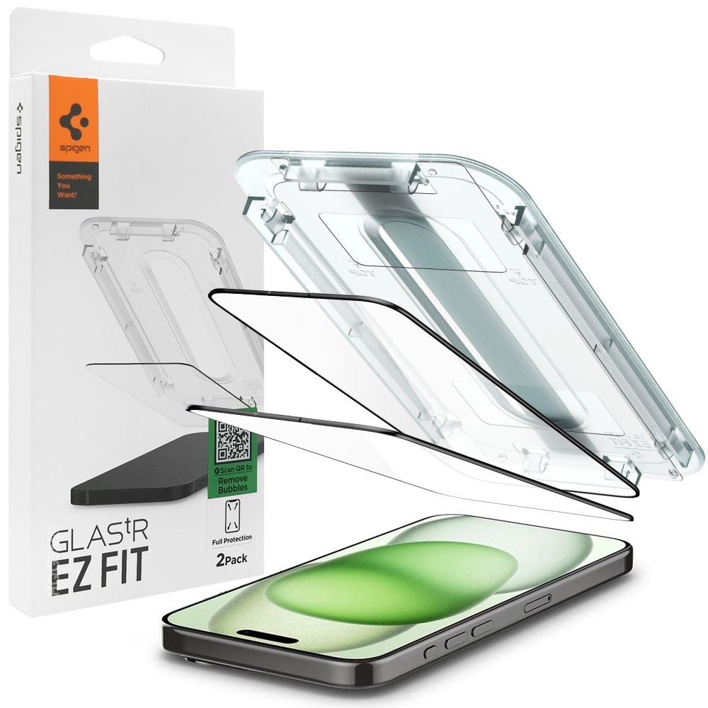 2x Szkło Hartowane SPIGEN GLAS.tR EZ FIT + Ramka | Full Cover do Apple iPhone 15 Plus