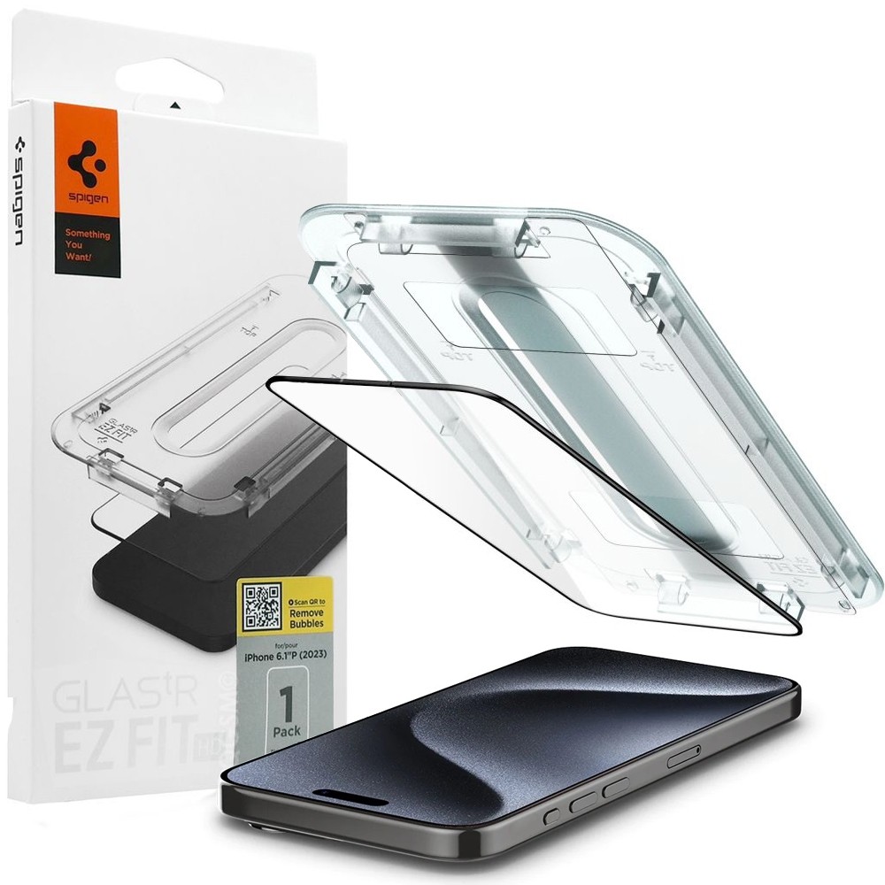 Szkło Hartowane SPIGEN GLAS.tR EZ FIT + Ramka | Full Cover do Apple iPhone 15 Pro |