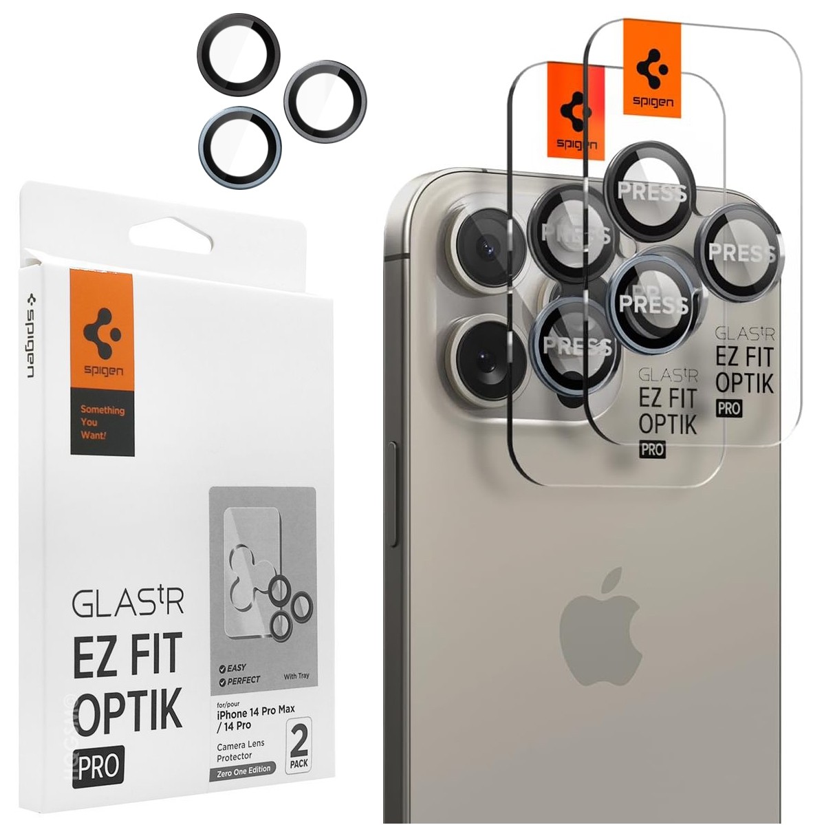 2x SPIGEN EZ Fit OPTIK Pro | Osłona Szkło Hartowane na Aparat | Zero One do Apple iPhone 15 Pro / Pro Max