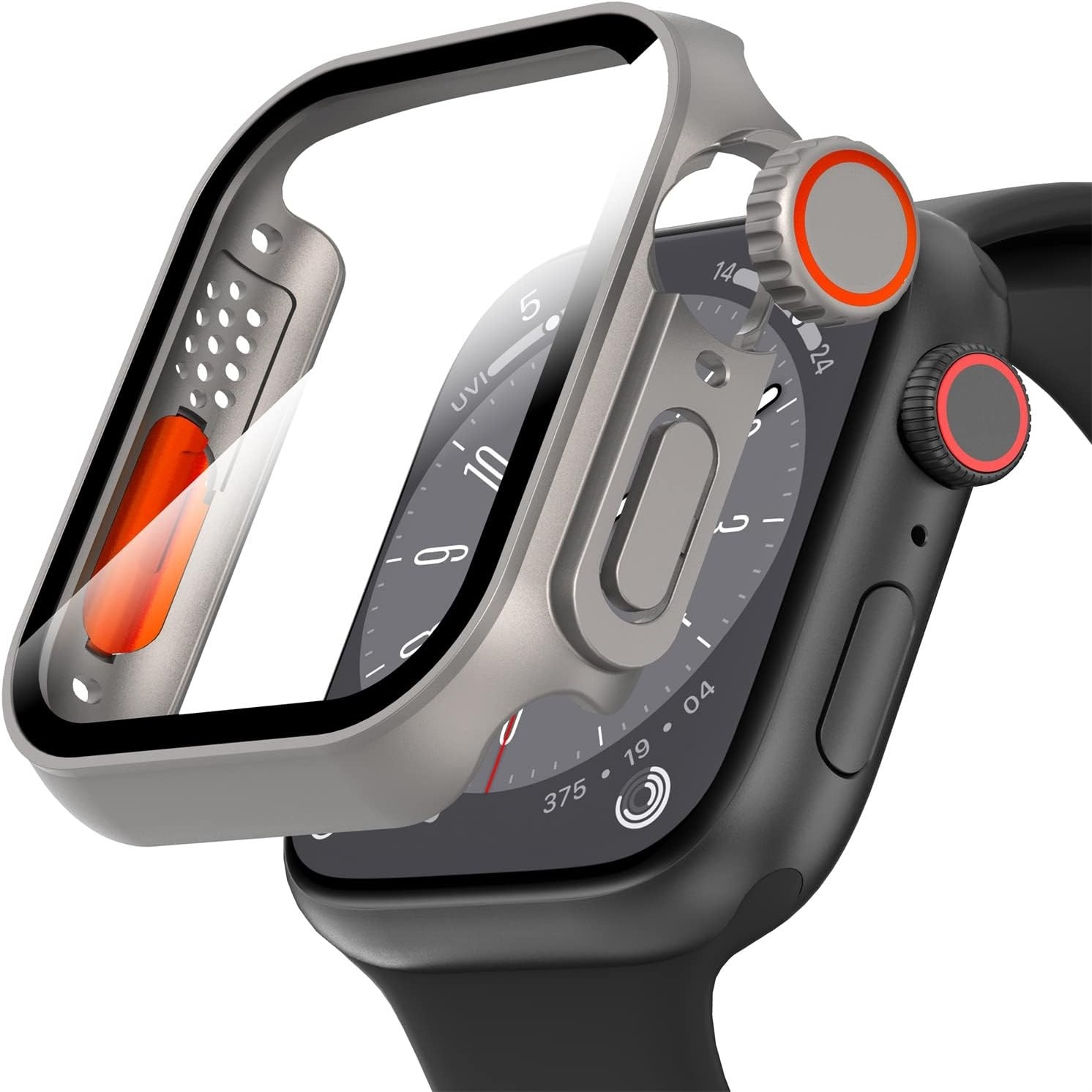 Defense Case 2w1 Etui + Szkło | Ochrona 360° | Titanium & Orange do Apple Watch 9/8 45mm