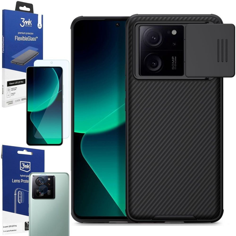 Etui NILLKIN CamShield | Czarne + SZKŁO 3mk + 4x APARAT do Xiaomi 13T / 13T Pro