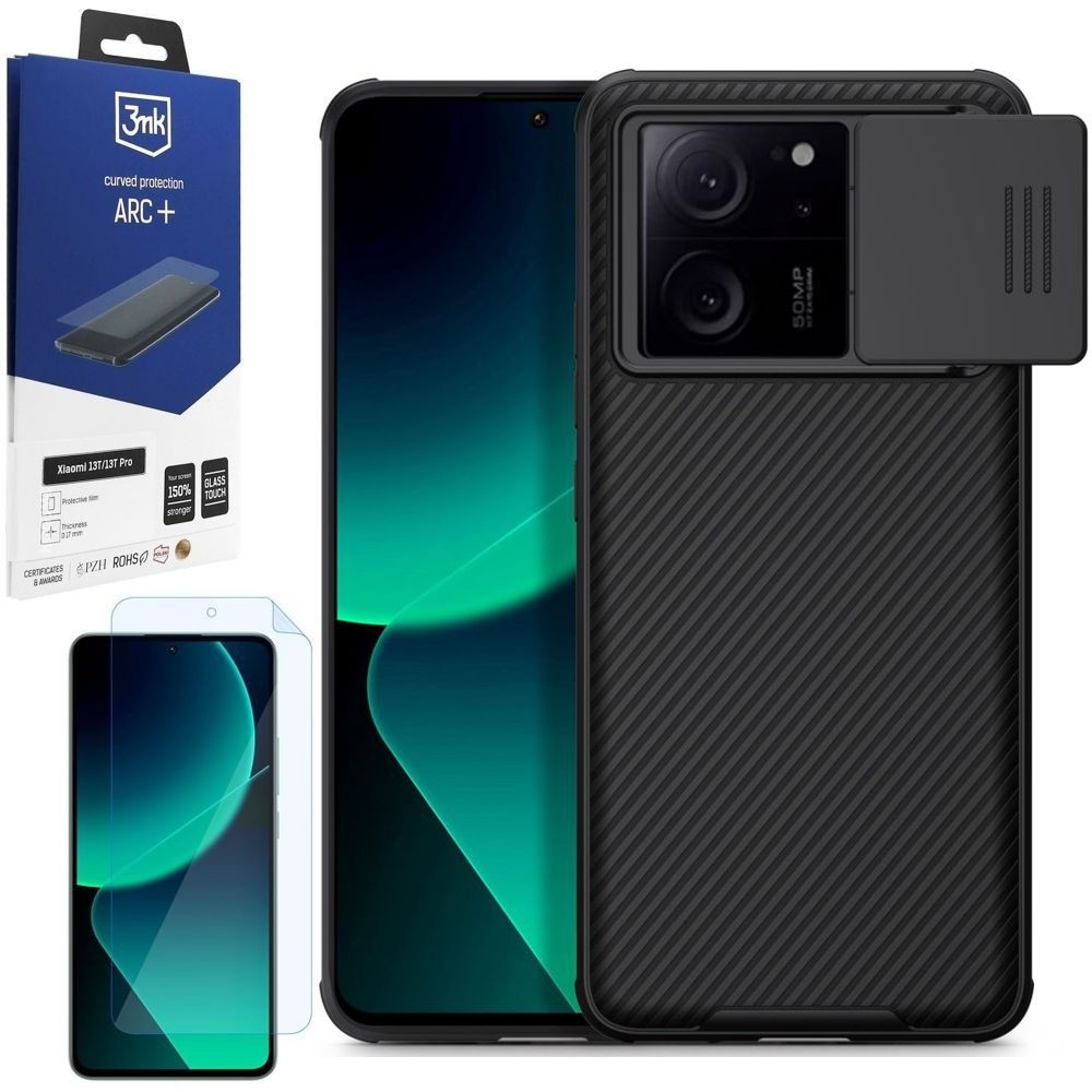 Etui NILLKIN CamShield | Czarne + FOLIA 3mk ARC+ do Xiaomi 13T / 13T Pro