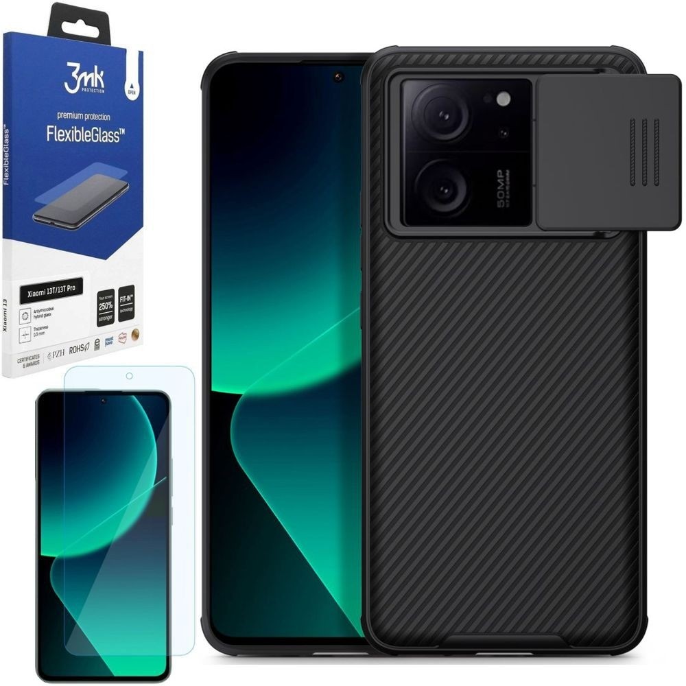 Etui NILLKIN CamShield | Czarne + SZKŁO 3mk do Xiaomi 13T / 13T Pro