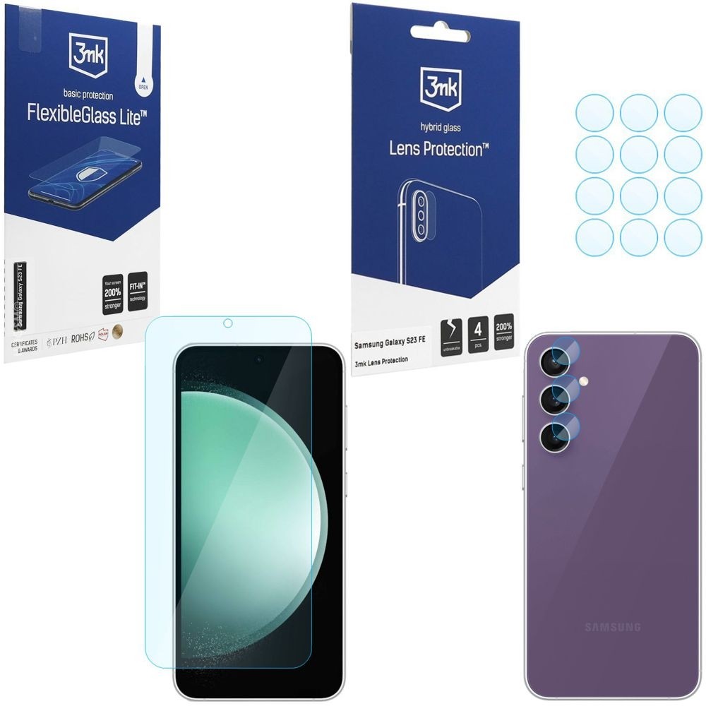SZKŁO 3mk Flexible Glass Lite + 4x APARAT Lens Protection do Samsung Galaxy S23 FE