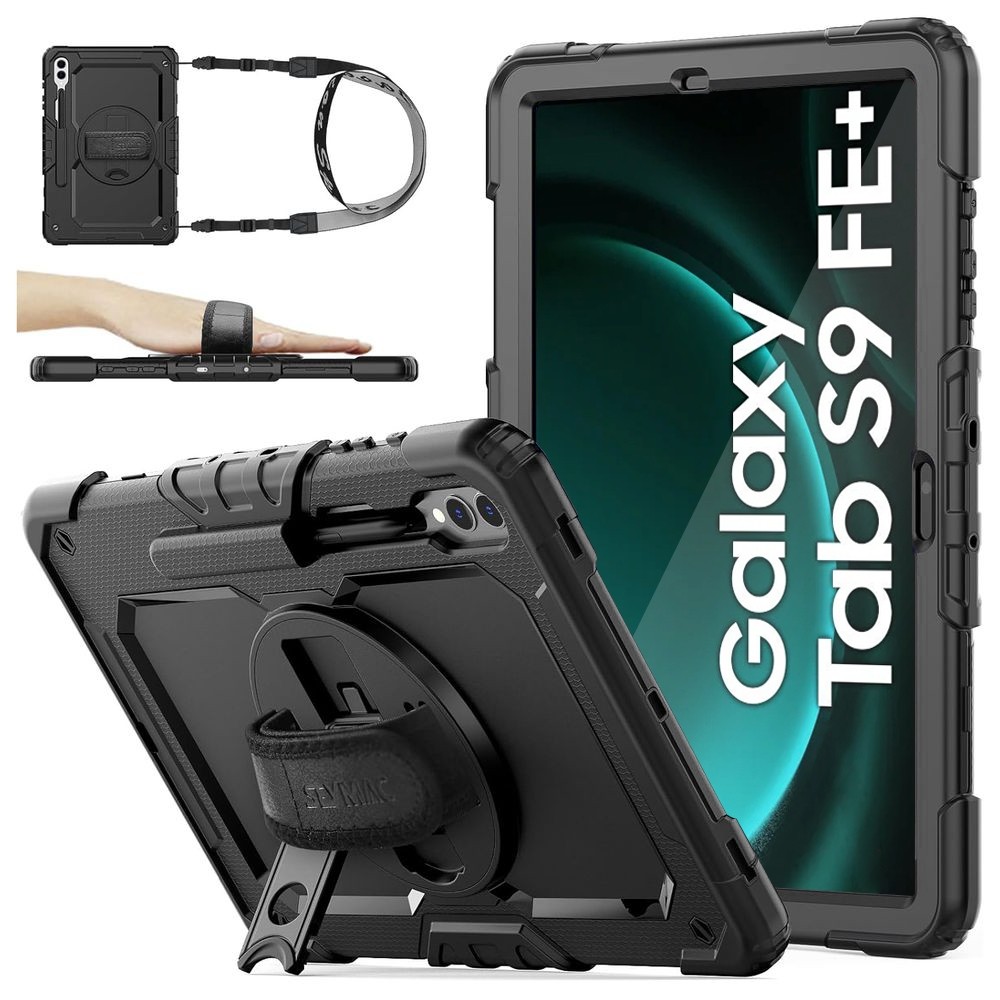 Pancerne Etui ARMOR 360° z Uchwytem i Podstawką | Black do Samsung Galaxy Tab S9 FE+ Plus 12.4