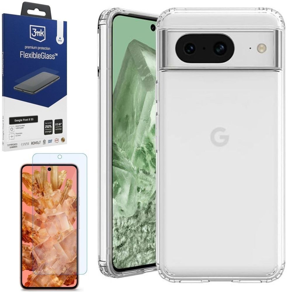 Pancerne Etui 3mk Armor Case | Clear + SZKŁO 3mk FG do Google Pixel 8 |