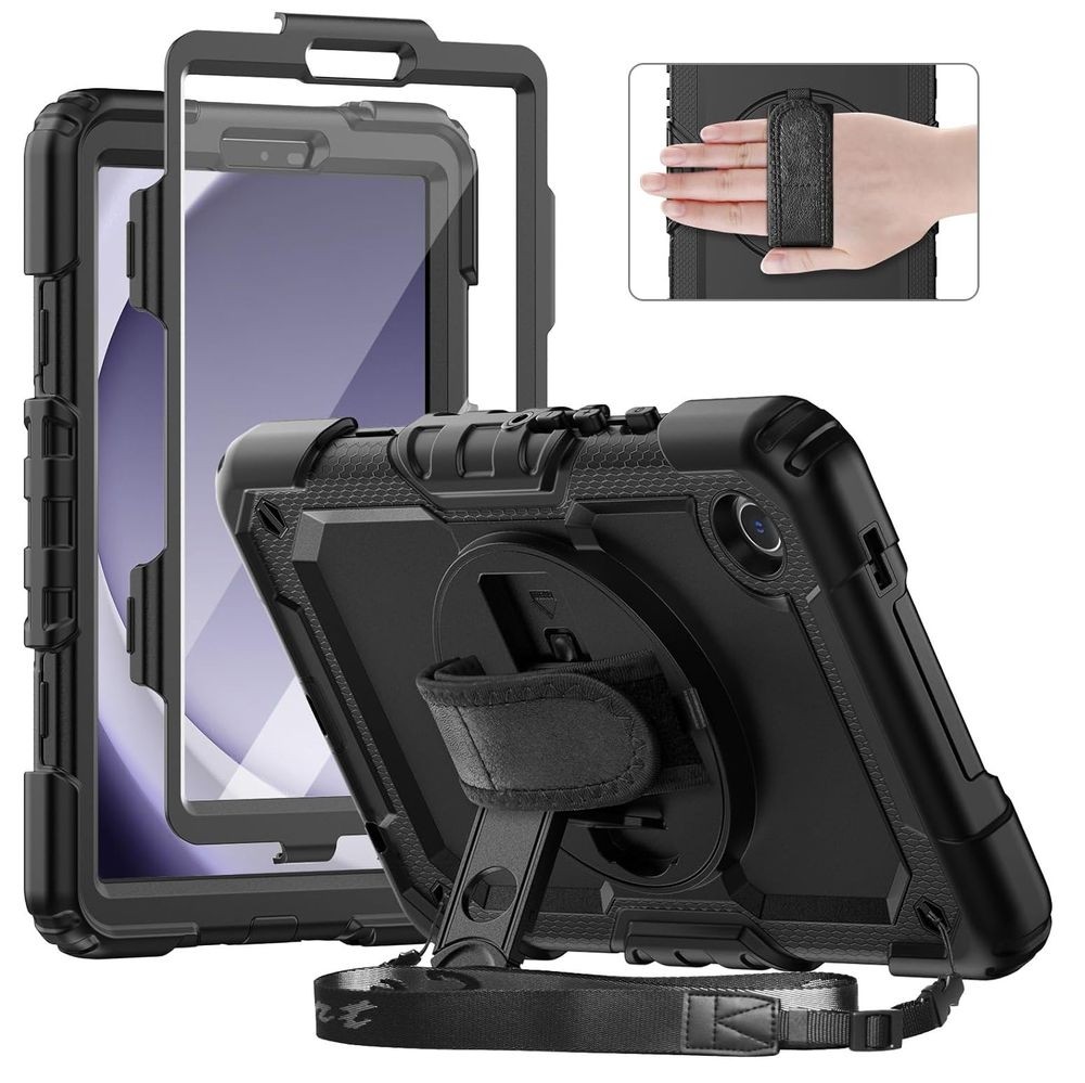 Pancerne Etui ARMOR 360° z Uchwytem i Podstawką | Black do Samsung Galaxy Tab A9 8.7"