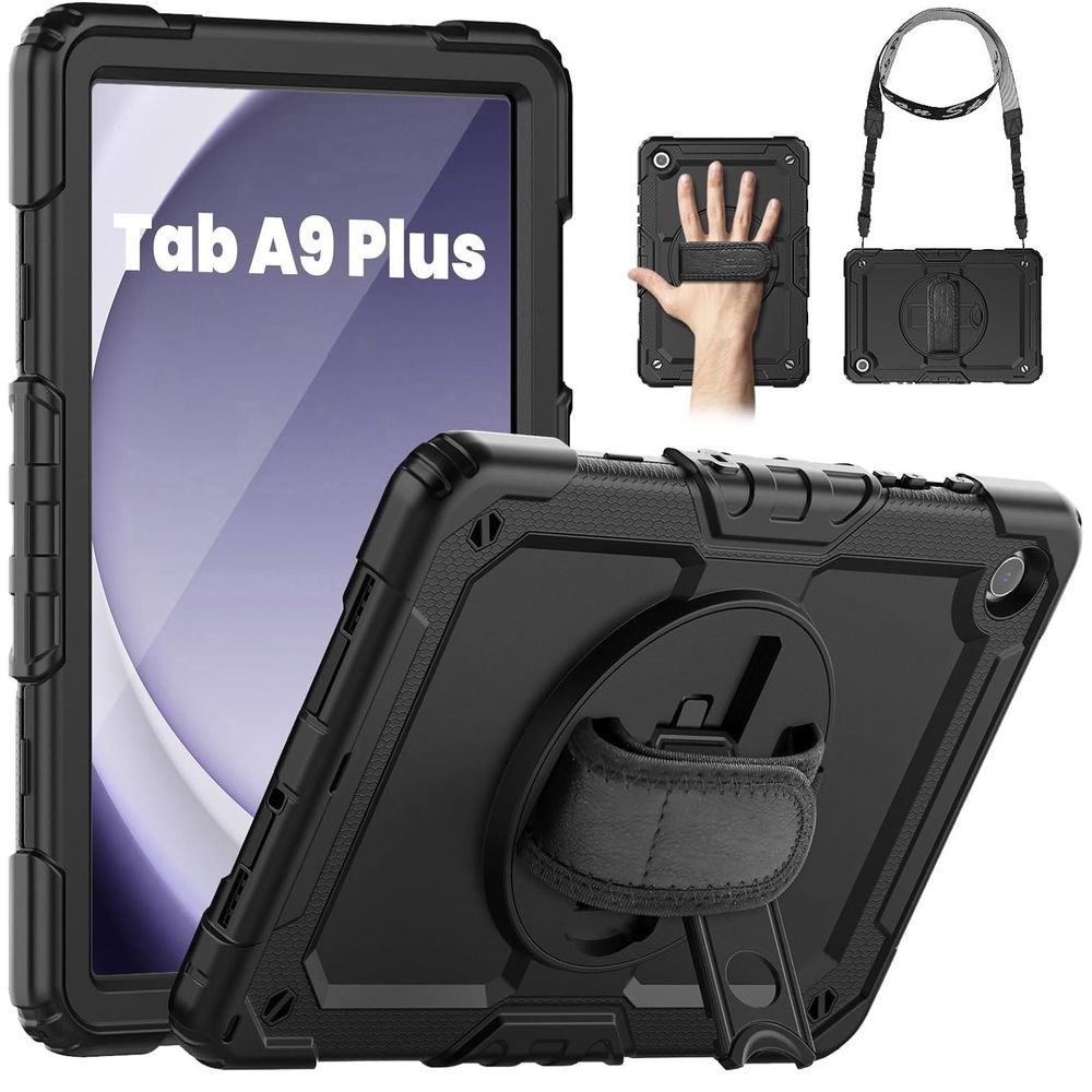 Pancerne Etui ARMOR 360° z Uchwytem i Podstawką | Black do Samsung Galaxy Tab A9+ Plus 11"