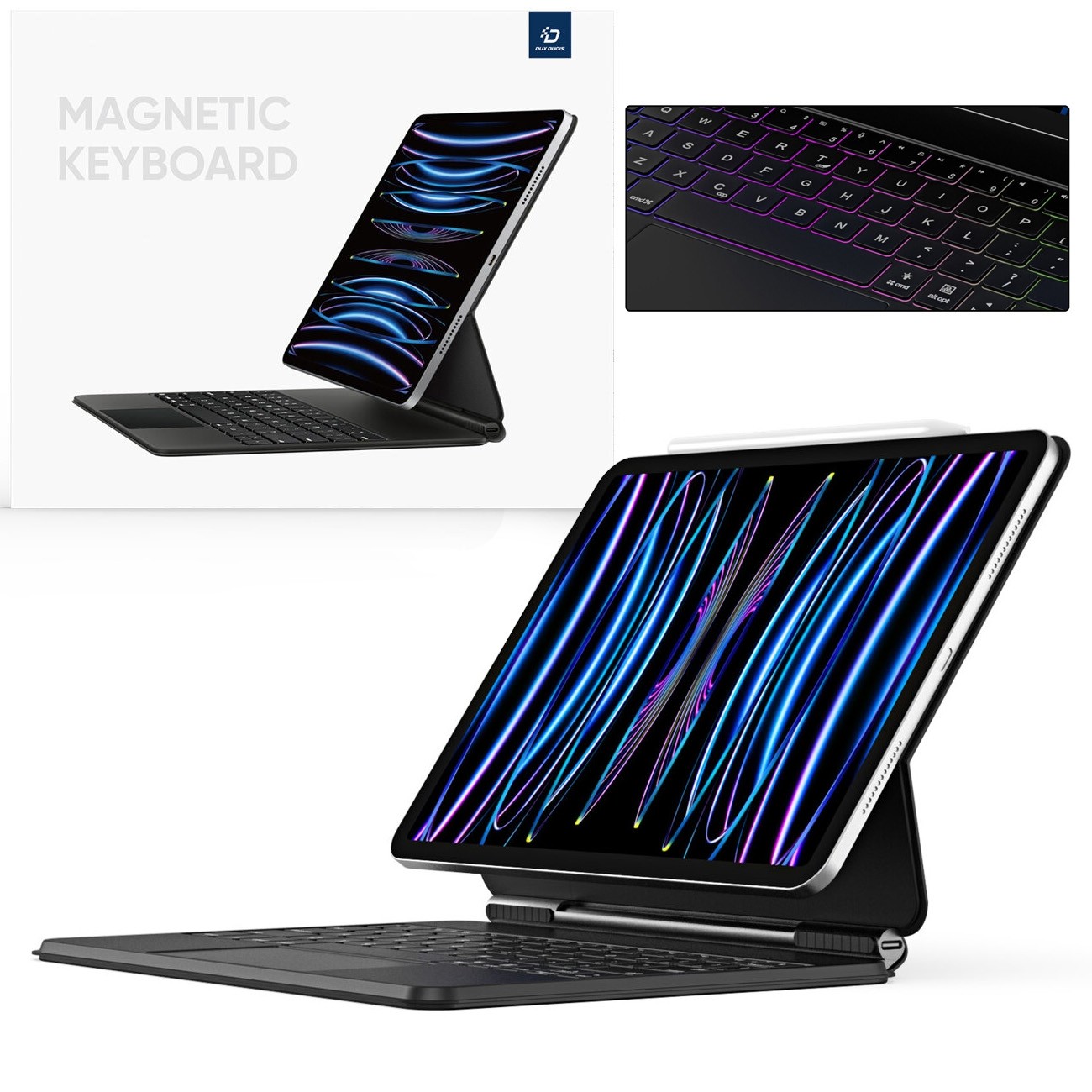 Dux Ducis Magic Keyboard | Etui Klawiatura z Podświetleniem RGB | Czarna do Apple iPad Pro 11 2022 / Air 5