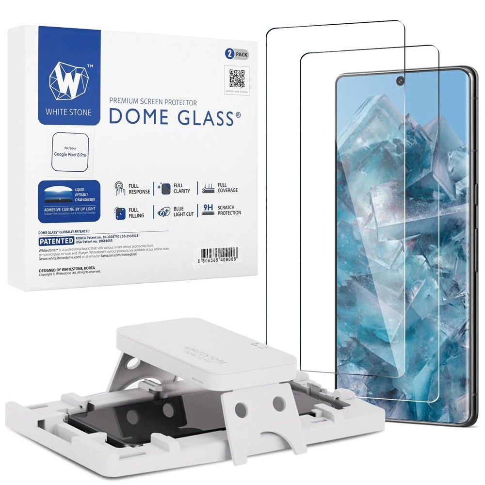 Whitestone DOME GLASS | 2x Szkło Hartowane UV + Ramka Montażowa do Google Pixel 8 Pro