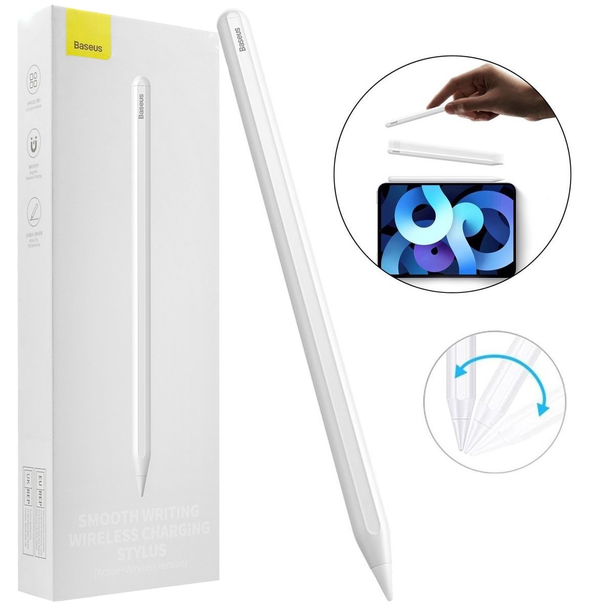 Baseus Pencil V2 | Magnetyczny Bezprzewodowy Rysik + Końcówka | Biały do Apple iPad