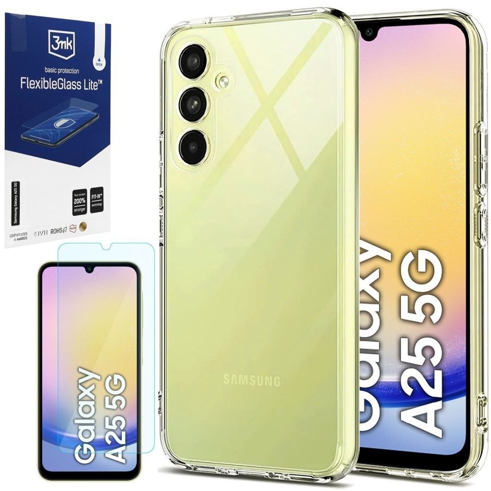 Etui 3mk Clear Case | Bezbarwne + SZKŁO 3mk FG Lite do Samsung Galaxy A25 5G