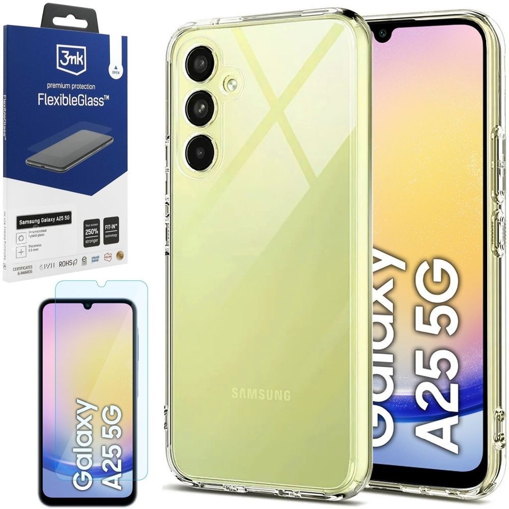 Etui 3mk Clear Case | Bezbarwne + SZKŁO 3mk FG do Samsung Galaxy A25 5G
