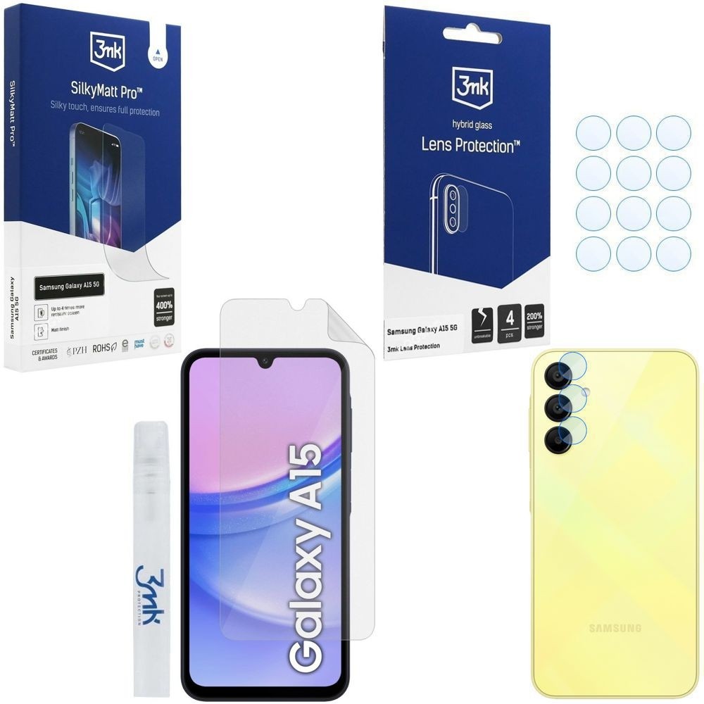 FOLIA Matowa 3mk SilkyMatt Pro + 4x APARAT Lens Protection do Samsung Galaxy A15 / 5G