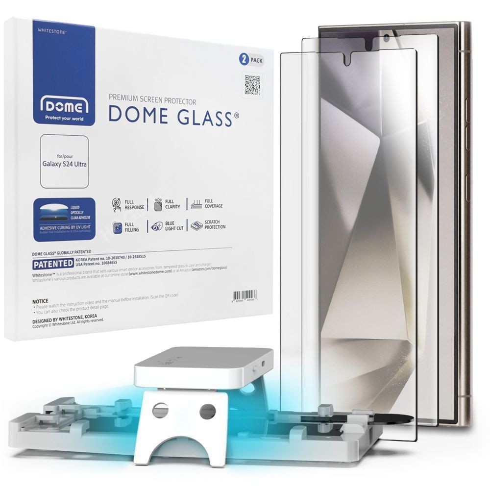 2x Szkło Hartowane UV | Whitestone DOME GLASS + Ramka Montażowa do Samsung Galaxy S24 Ultra