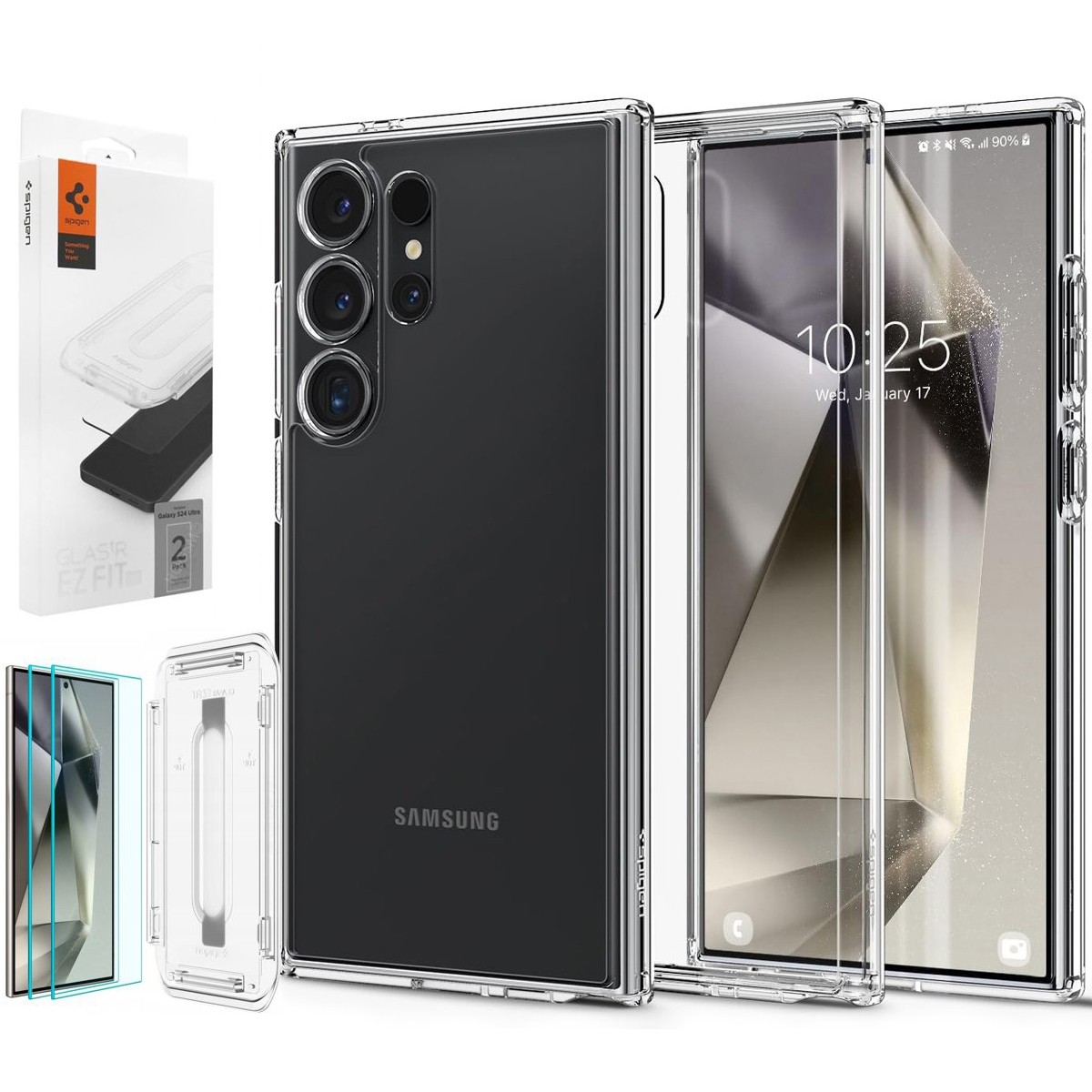 Etui SPIGEN Ultra Hybrid | Crystal Clear + 2x SZKŁO Spigen do Samsung Galaxy S24 Ultra