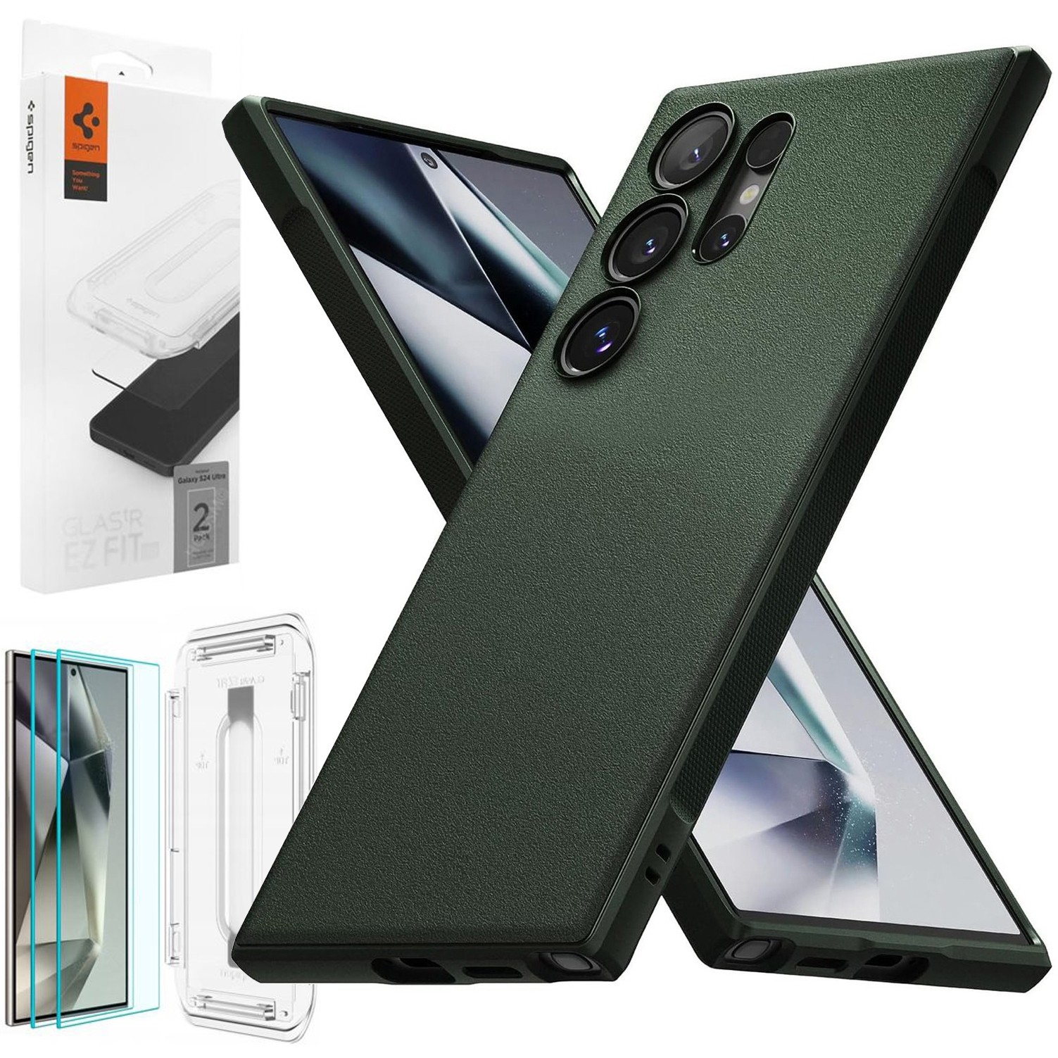 Etui RINGKE Onyx | Dark Green + 2x SZKŁO Spigen do Samsung Galaxy S24 Ultra