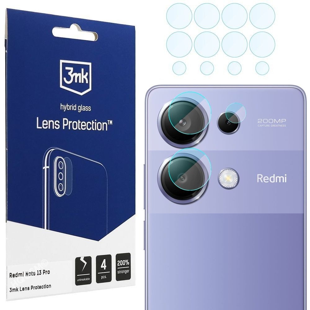 4x 3mk Lens Protection | Szkło Hybrydowe na Obiektyw Aparat do Xiaomi Redmi Note 13 Pro 4G