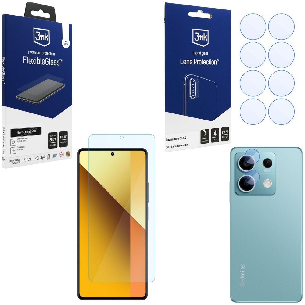 SZKŁO 3mk Flexible Glass + 4x APARAT Lens Protection do Xiaomi Redmi Note 13 5G