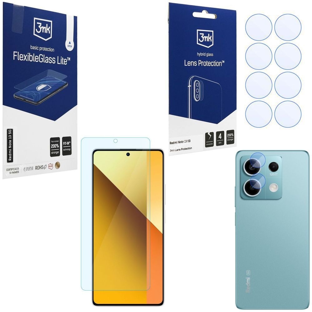 SZKŁO 3mk Flexible Glass Lite + 4x APARAT Lens Protection do Xiaomi Redmi Note 13 5G