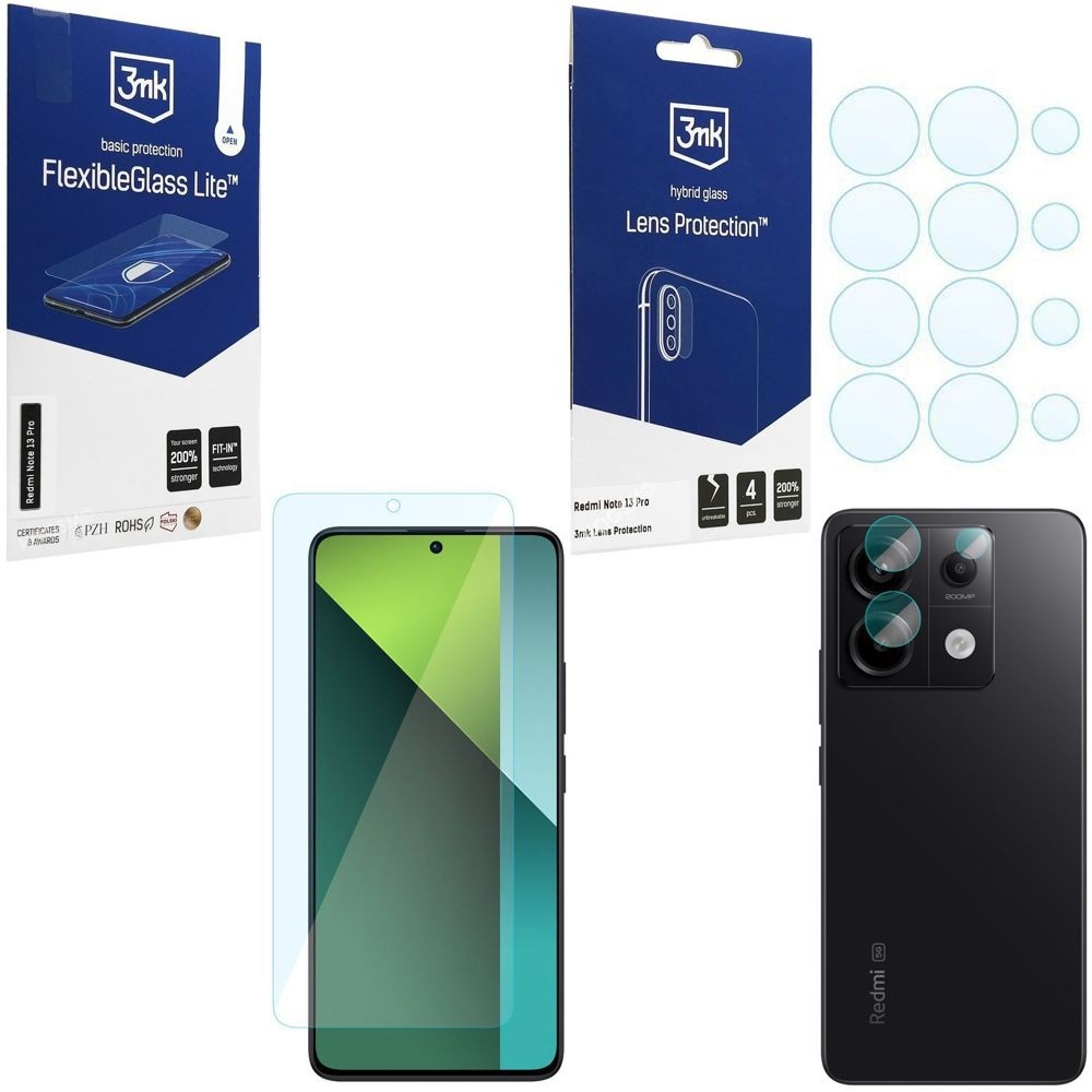 SZKŁO 3mk Flexible Glass Lite + 4x APARAT Lens Protection do Xiaomi Redmi Note 13 Pro 5G