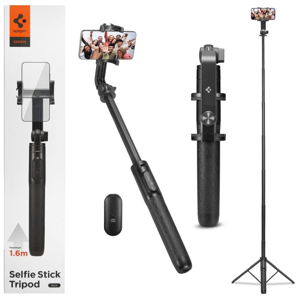 Spigen S560W | 2w1 Statyw Selfie Stick Długi Kijek + Pilot Bluetooth Tripod | 160cm 1.6m