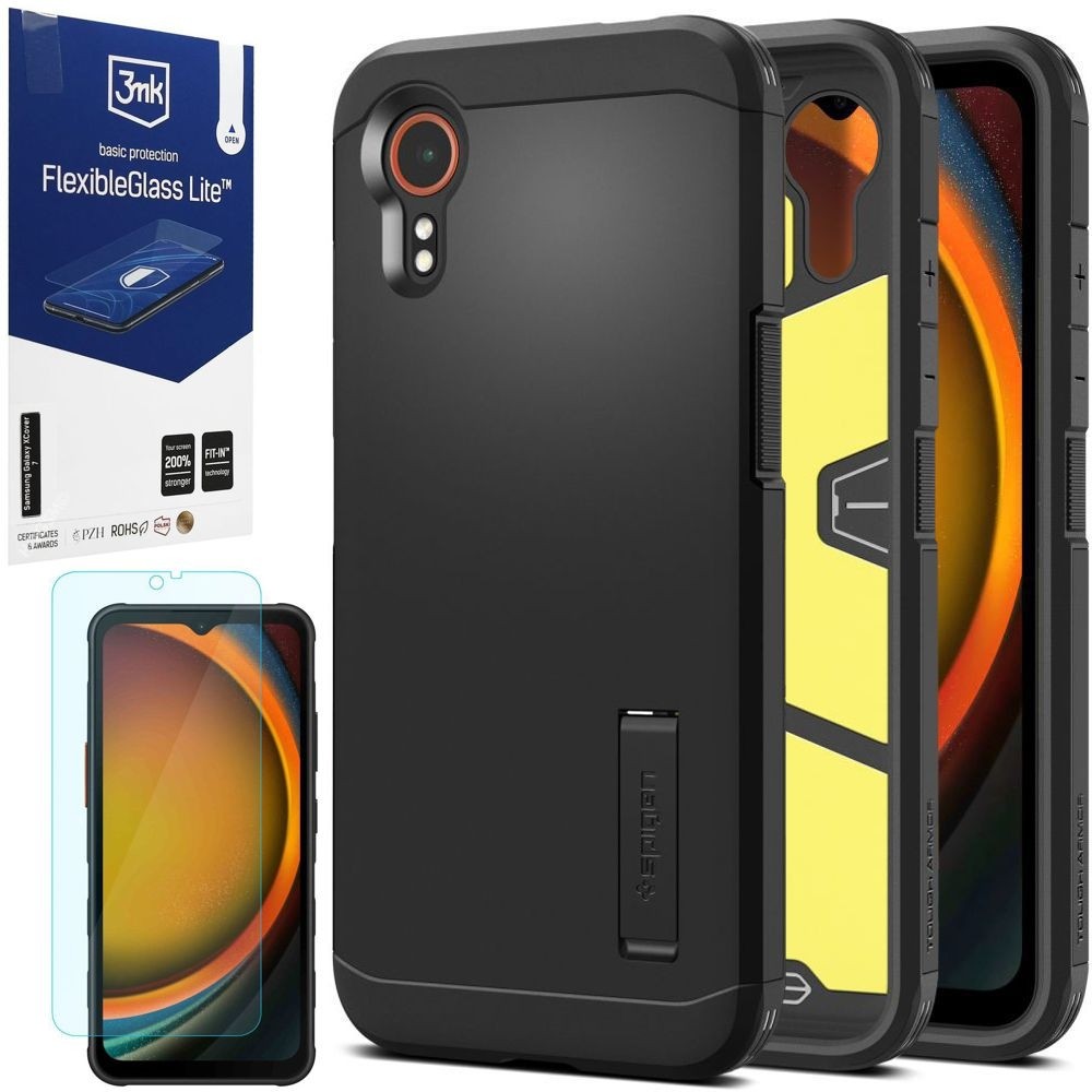 Pancerne Etui SPIGEN Tough Armor | Black + SZKŁO 3mk FG Lite do Samsung Galaxy XCover 7