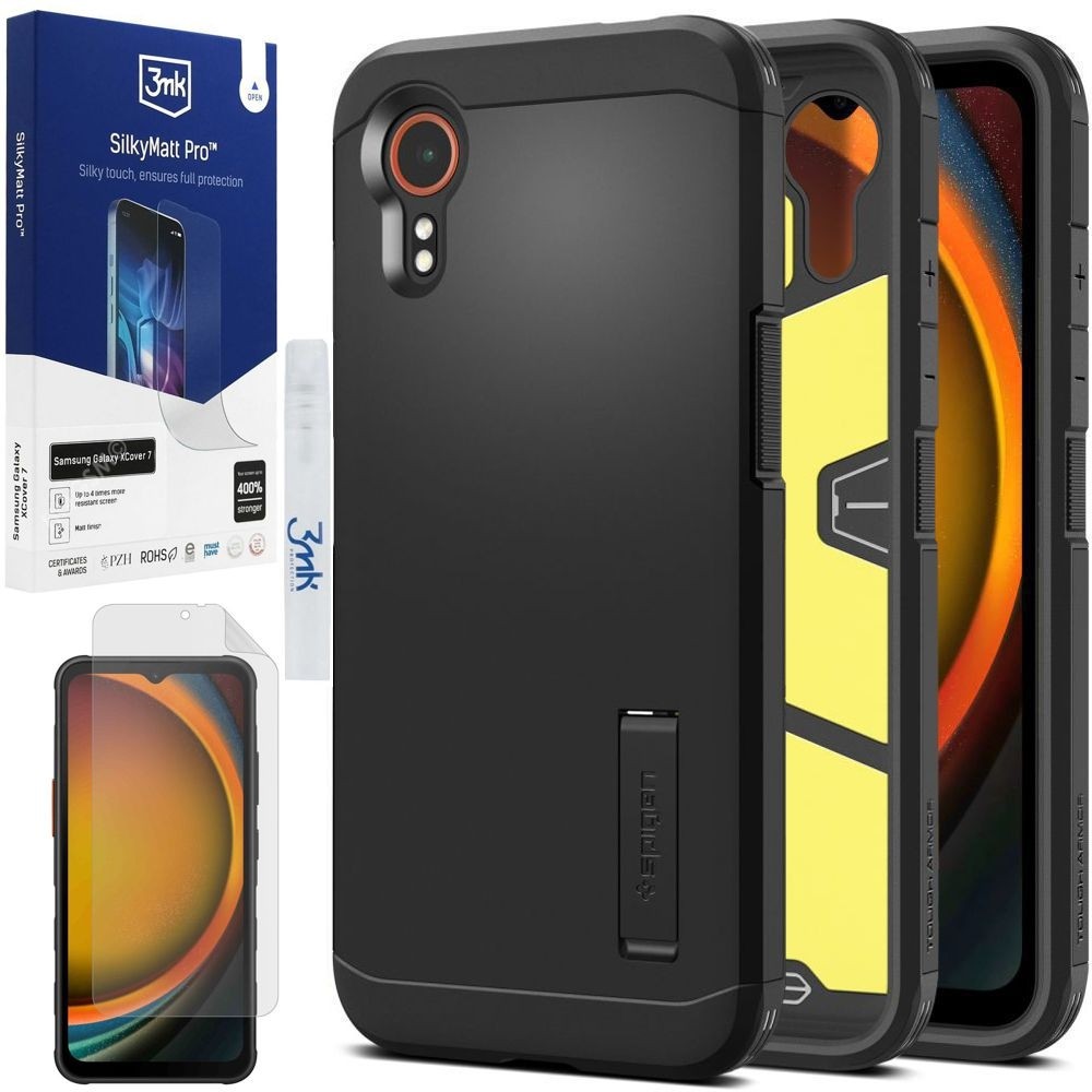 Pancerne Etui SPIGEN Tough Armor | Black + FOLIA 3mk SilkyMatt Pro do Samsung Galaxy XCover 7