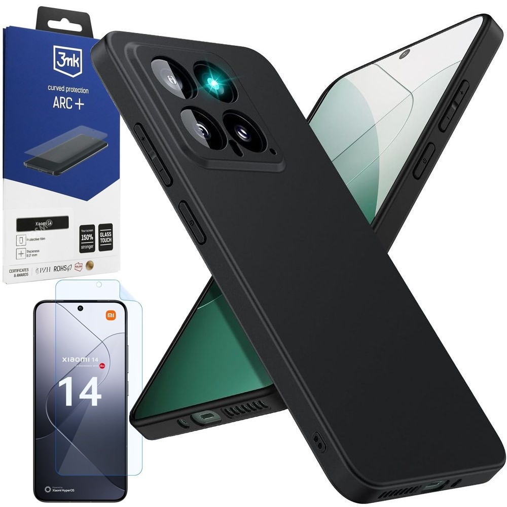 Cienkie Etui 3mk Matt Case | Black + FOLIA 3mk ARC+ do Xiaomi 14 |